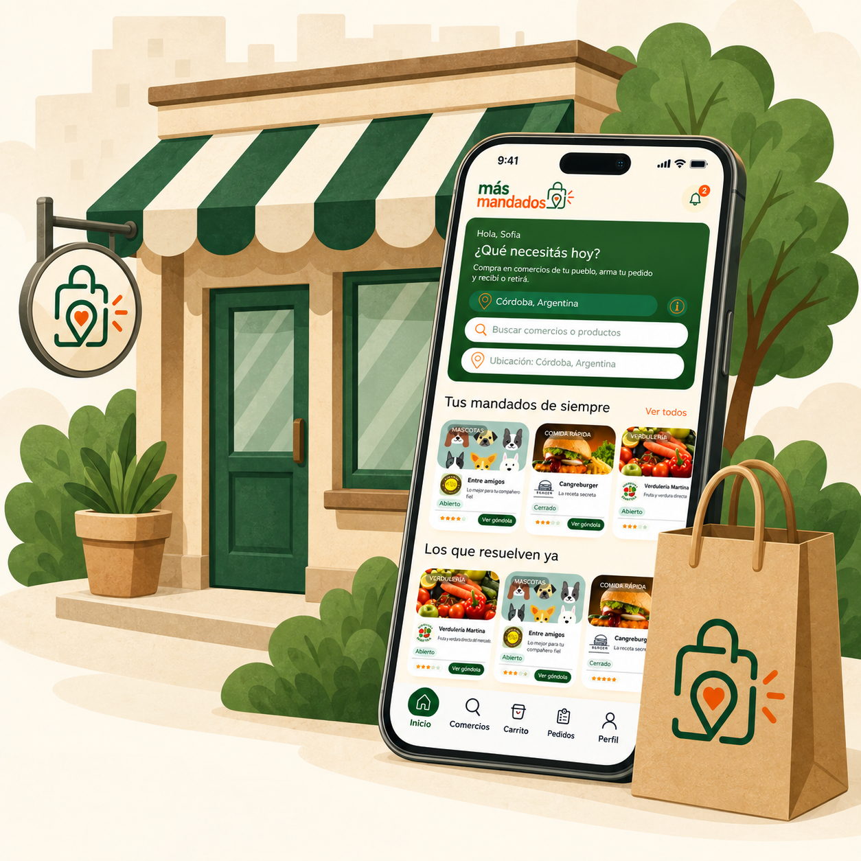 Comercio local con la app más mandados mostrando la pantalla real